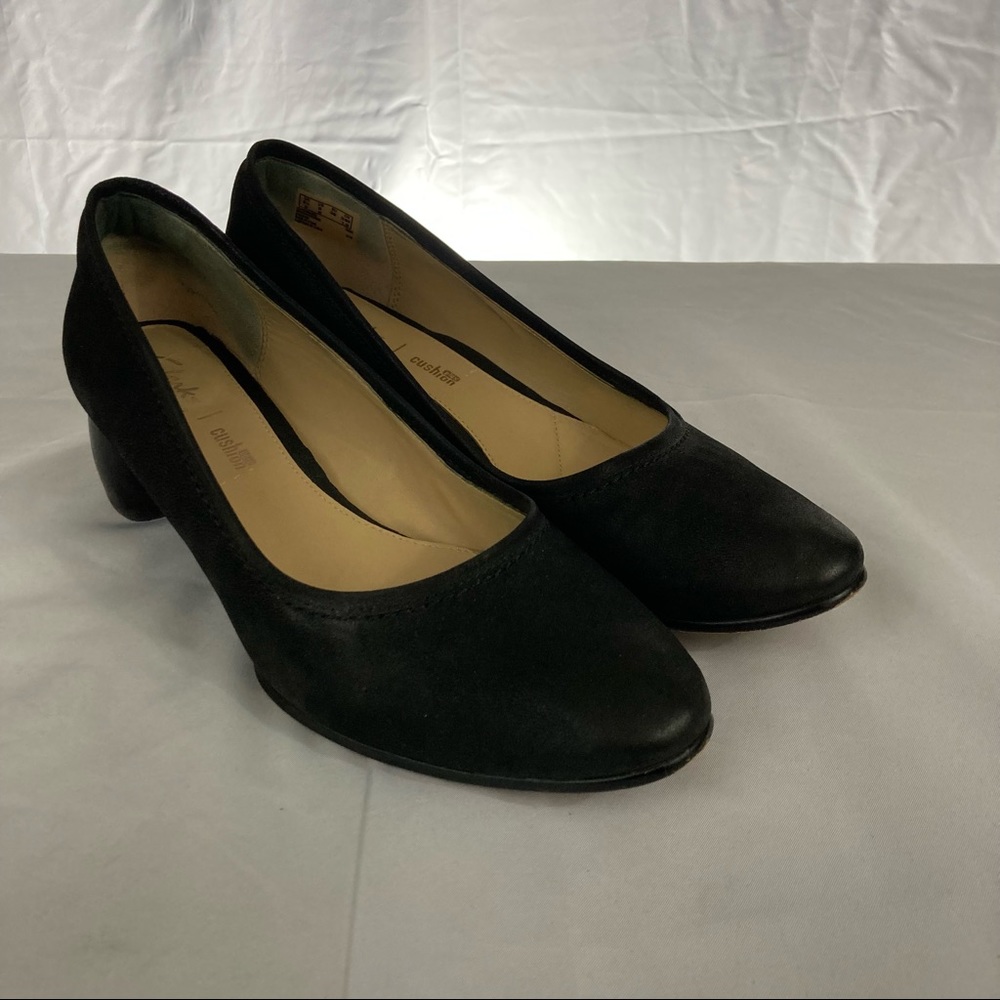 Clarks Cushion Plus black nubuck heels - size 8 - 1.5” heel